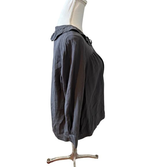 J Crew Silk Ruffled Peter Pan Collar Top Charcoal Gray 14 - Picture 3 of 5